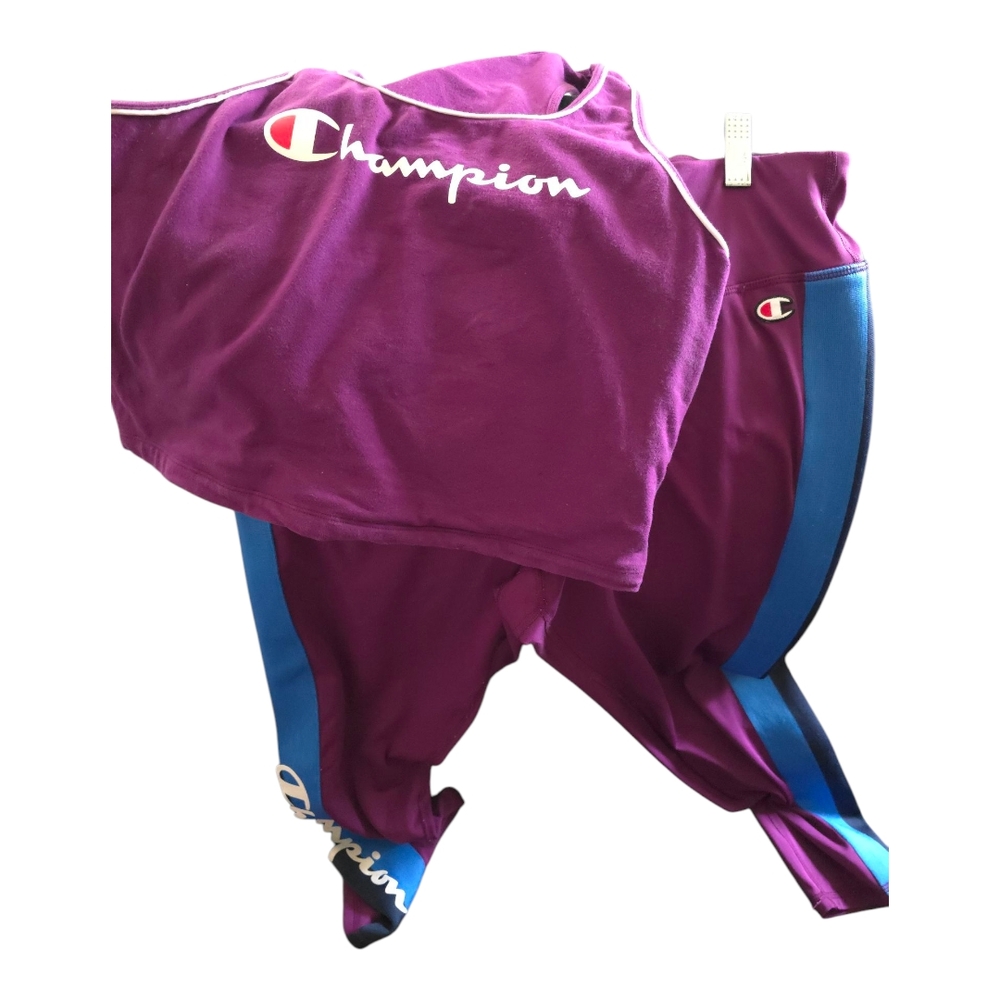 Champion Purple and Blue Leggings and Cropped Tank with Signature Style